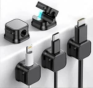 HoneyHolly kabelhållare, 5 delar kabelklipp, kabelhantering, justerbar självhäftande magnetisk kabelhantering trådladdare hållare för sängsida, skrivbord, sängsida, HDMI, USB, ljudkabel, svart