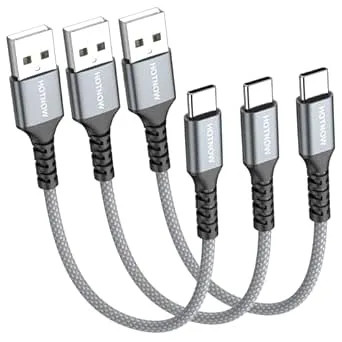 Short USB C Cable 30cm 3 Pack, 0.3m usb c laddkabel kompatibel med iPhone 16 15, Galaxy S25 S24 S9, Power Bank och andra Type-C-enheter