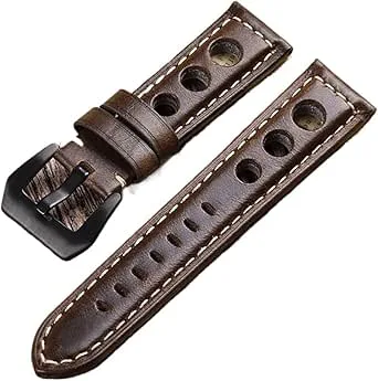 Vintage Oljevax Klockarmband Brunt 20mm 22mm 24mm Andningsbart Läderarmband Med Spänne, Unisex(Brown,24mm)