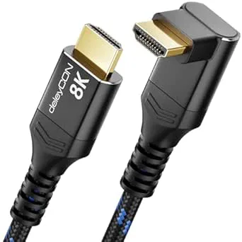 deleyCON 8K HDMI 2.1 Kabel 2m Vinklad (90° Graders Vinkel) för TV, Bildskärm, PS4, PS5, Dolby Atmos Soundbar EARC, HDR10+, 48 Gbps Ultra High Speed-Kabel