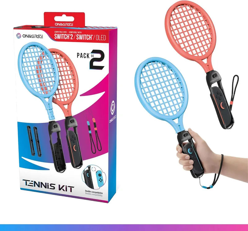 Oniverse Set med 2 Tenniskläppar för Nintendo Switch 2 / Switch/OLED – Sportspel kompatibla med Mario Tennis Fever, Switch Sports, Joy-Con Tillbehör med justerbara remmar – Orange/Blå
