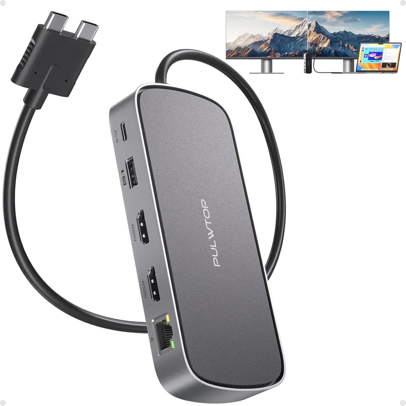PULWTOP MacBook Dockningsstation Dual Monitor 4K