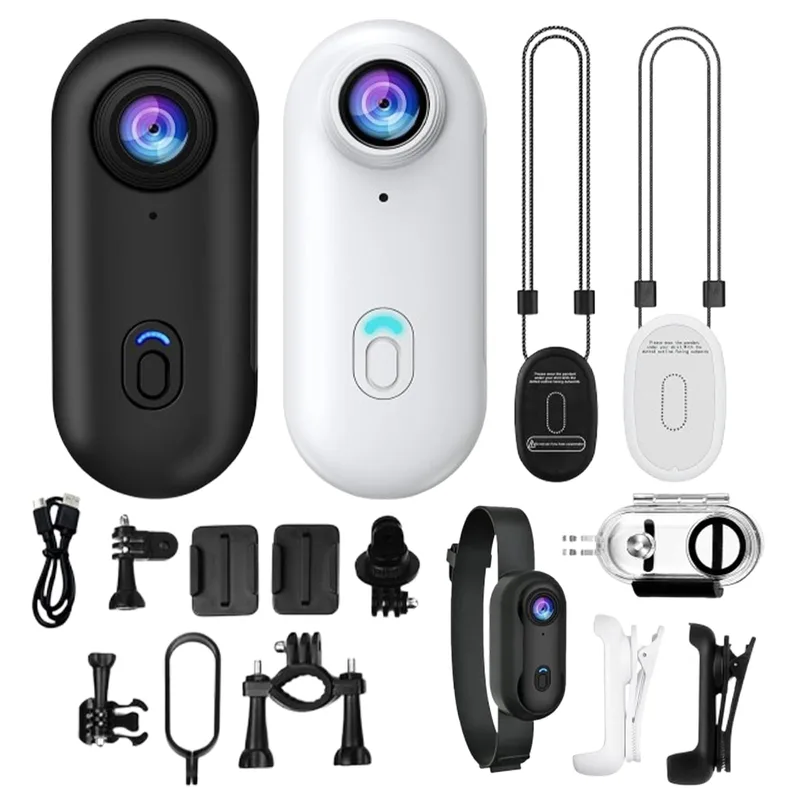 Tum-actionkamera, 360-graders roterbar lins, bärbar halsband minikamera, mini actionkamera, handsfree videoinspelning, för sport, vlogging, resor, van