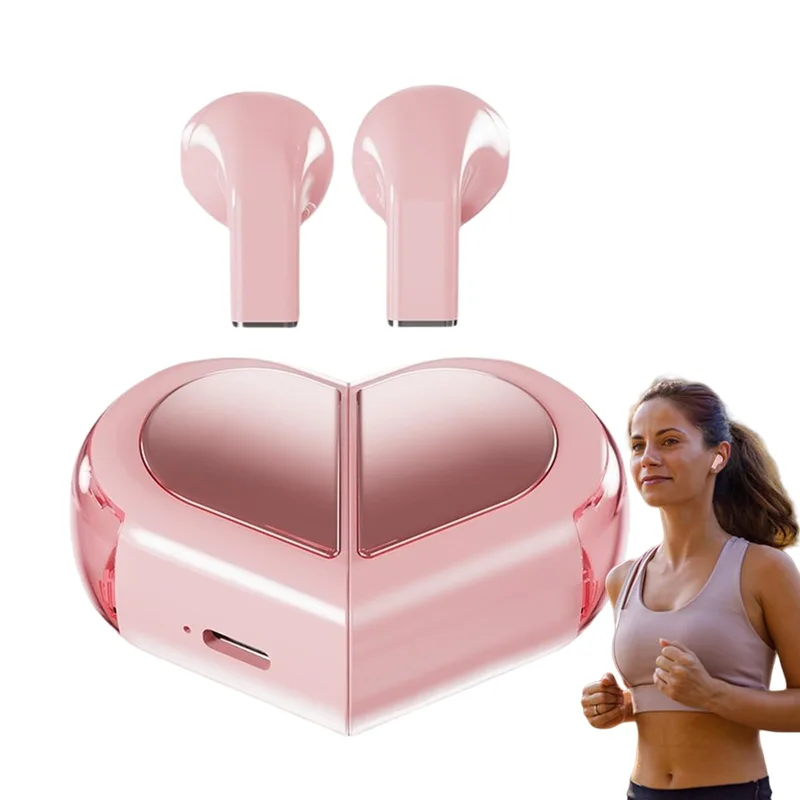 Trådlösa hörlurar i hjärtform för spel, rosa
