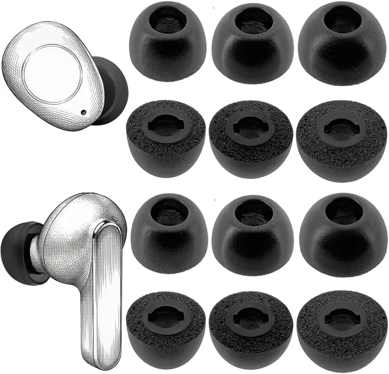 TENNMAK Ersättningsöronproppar i skum för JBL Live Pro 2/JBL Tune Buds/JBL Tune Buds 2/JBL Vibe Buds/JBL Live Beam 2 & 3/JBL Tour Pro 2 & 3/Technics EAH-AZ100 öronsnäckor, 6 par, svarta