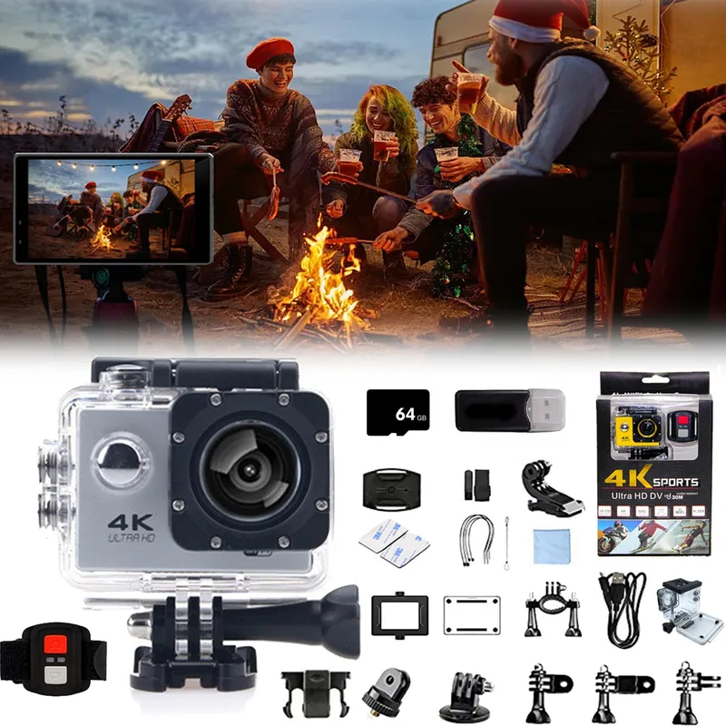 4K actionkamera med 170° vidvinkel, WiFi-kapacitet, vattentät design, HD-videoinspelning, perfekt för utomhussport och dykning