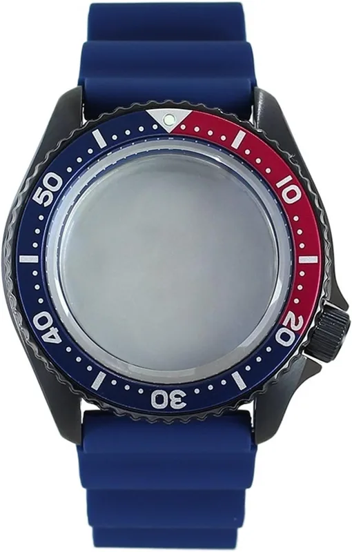 1st 42,5 mm svart klockfodral med kapitelring gummiband Safir
