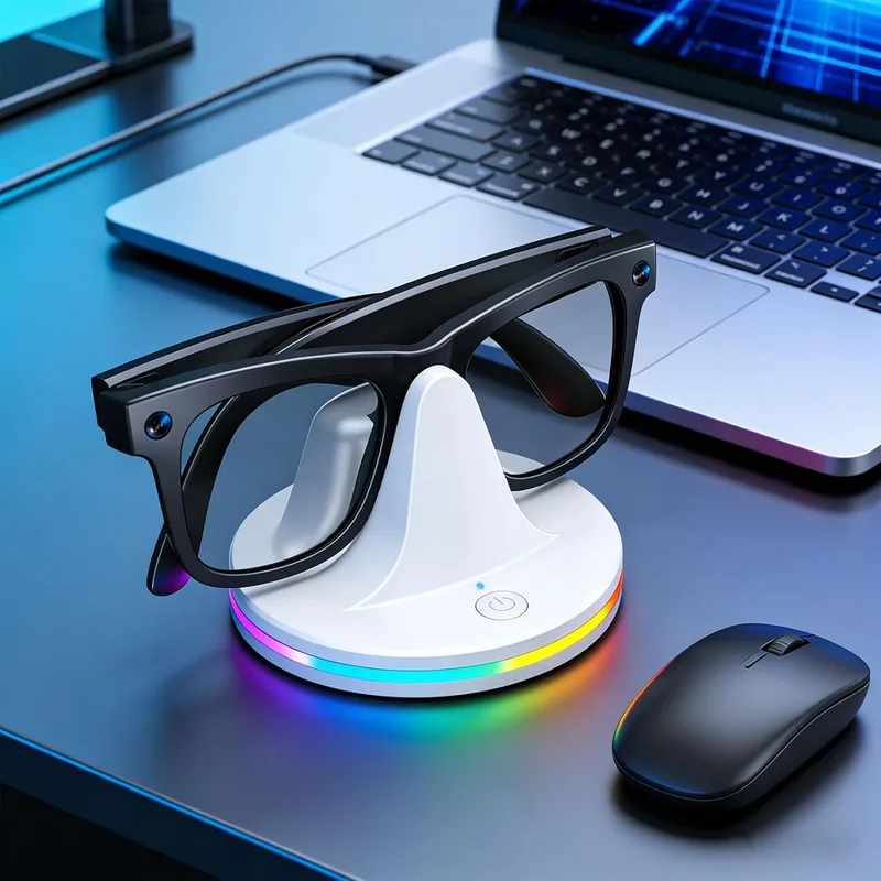 Smart Glasses Laddningsdocka Smart Glasses Laddare Stand 360° RGB Ljusring med Inbyggd Spänningsregulator och PTC-skydd