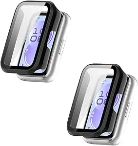2-pack hårt fodral till Huawei Band 11 med skärmskydd, 360° rund hård PC ultratunt skyddande fodral stötsäkert repfritt stötskydd med härdat glas (svart/svart)