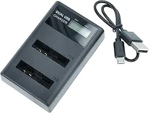 vhbw Micro-USB-laddare + USB-C dubbel ersätter Panasonic DE‑A80, DE‑A79BB, DMW‑BTC12 för kamera + USB-C-kabel + LED