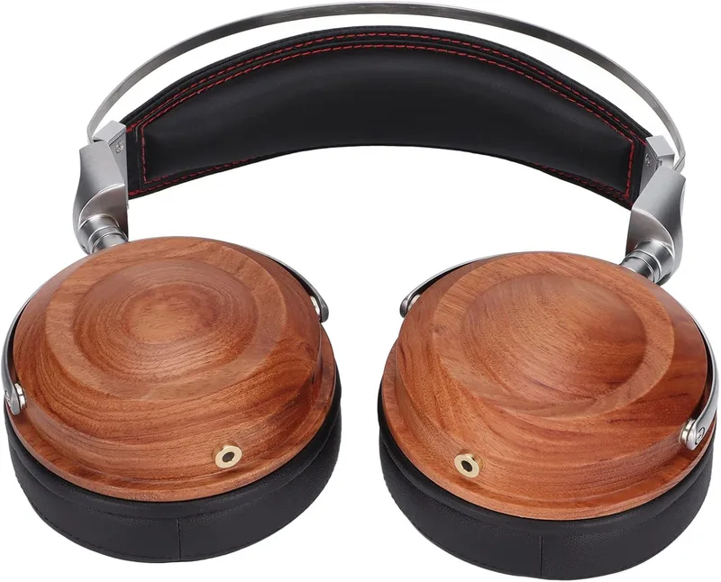 Kabelanslutna Hörlurar över örat Rosewood-hörlurar med Mikrofon och Självhuvudband för Audiofiler, Bekvämt PU-läder