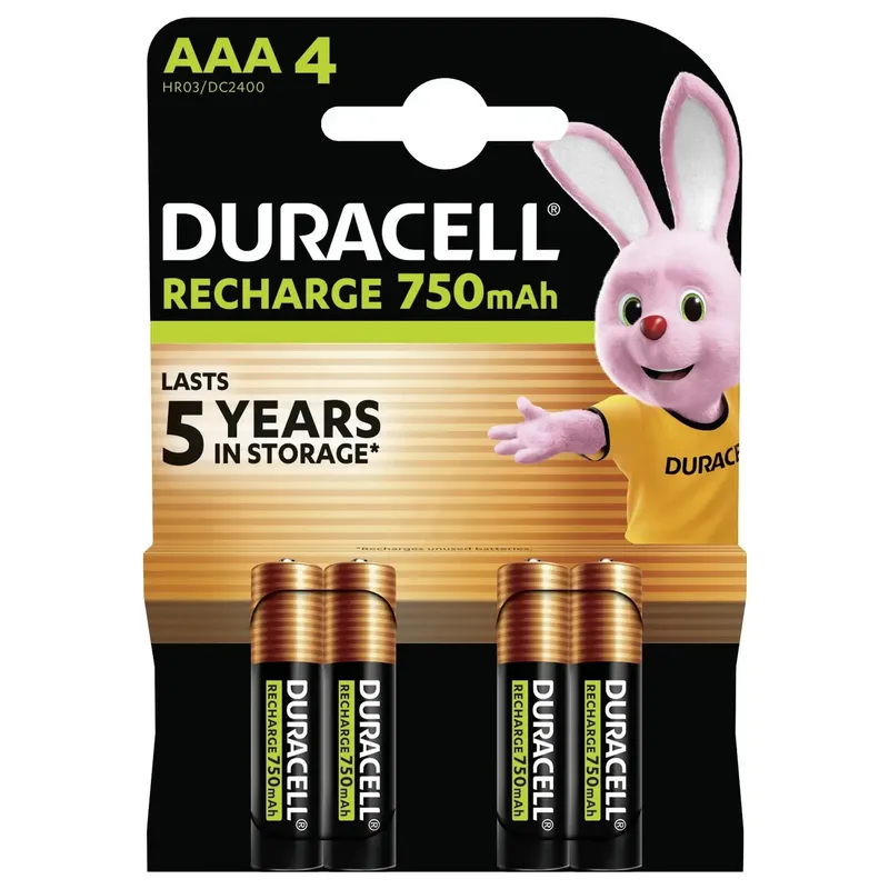 Duracell Recharge AAA HR03 750 mAh laddningsbara batterier 4-pack