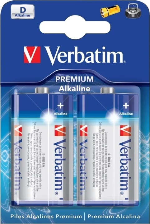 Verbatim D-batterier (LR20), 2 st alkaliska, 1,5 V