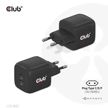 Club 3D CAC-1909 strömadapter, 45 W, 2 x USB-C