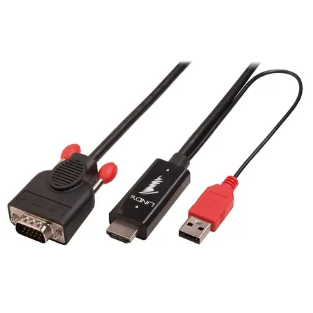 Lindy 41455 videokabel adapter 1 m HDMI + USB VGA (D-Sub) Sort