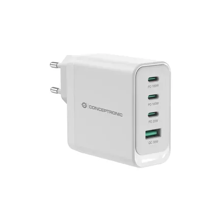 CONCEPTRONIC laddare 4 portar, 100 W, 3 x USB-C, 1 x USB-A, vit