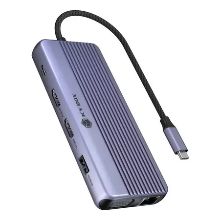 ICY BOX Notebook-dockningsstation IB-DK4062-CPD, USB C DockingStation 12 in 1, 2x HDMI 4K60Hz, 1x VGA, LAN, 4x USB Passar till följande märken: univerzálny