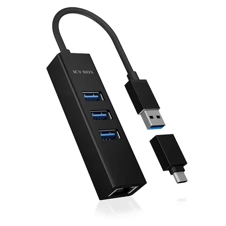 ICY BOX IB-HUB1419-LAN USB-hubb med LAN