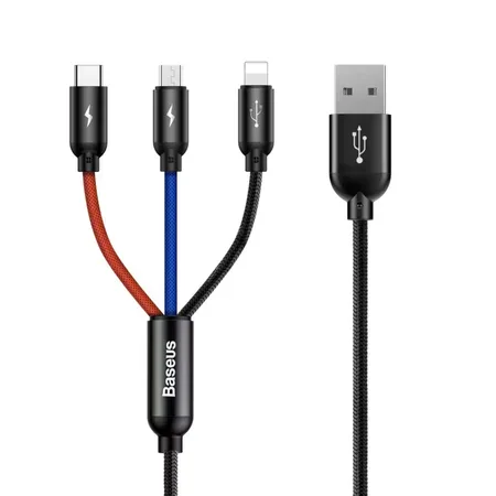 Baseus CAMLT-BSY01 kabel Tre primärfärger, 1,2 m, svart