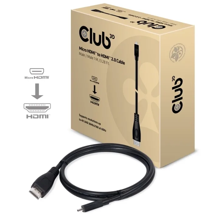 Club 3D CAC-1351 micro HDMI till HDMI-kabel, 1 m, 4K60Hz