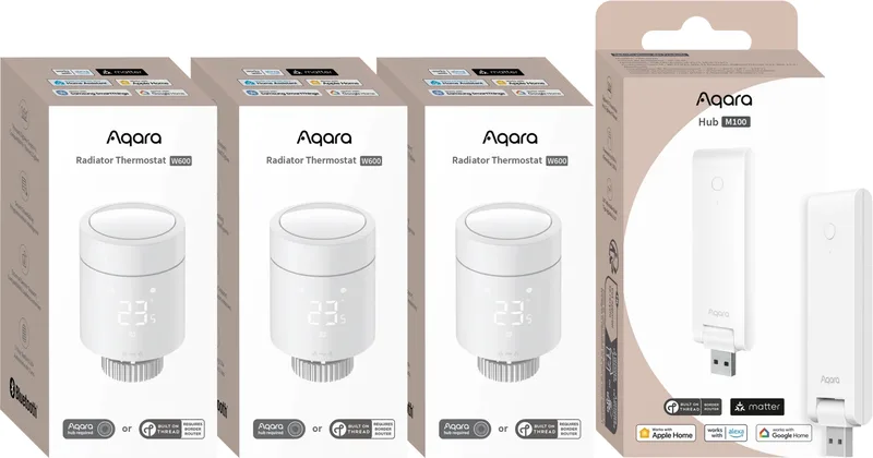 Aqara W600 radiatortermostat, 3-pack, med Aqara Hub M100