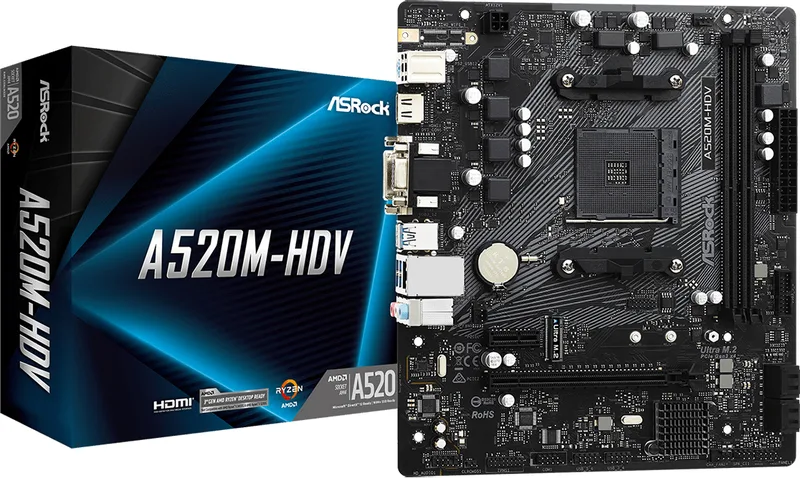 ASRock A520M-HDV moderkort, AM4, micro ATX