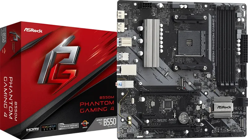 ASRock B550M Phantom Gaming 4 moderkort, Socket AM4, Micro ATX