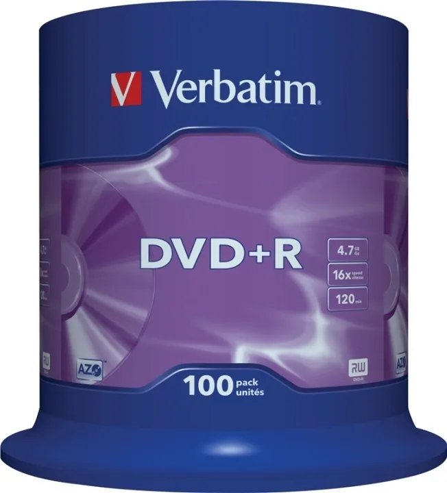 Verbatim DVD+R, 16x, 4,7 GB/120 min, 100-pack