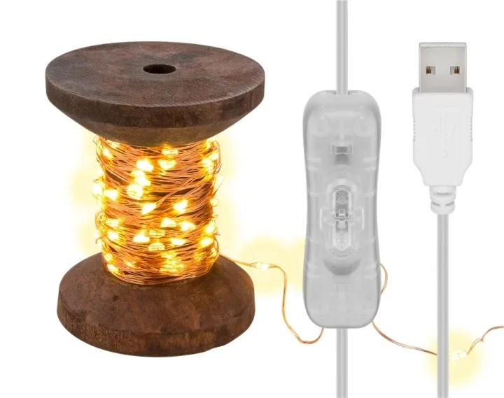 Goobay LED-lampor "Bobin", liten, 10 m ljusslinga, varmvitt (2700 K)