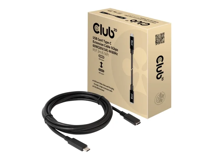 Club 3D USB Type-C förlängningskabel 2m Svart