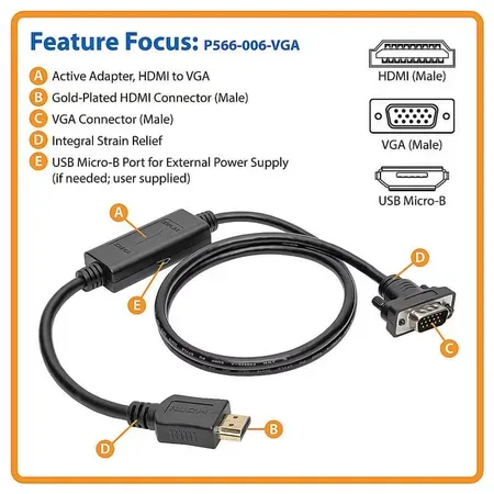 Eaton Tripp Lite HDMI to VGA Active Adapter Cable