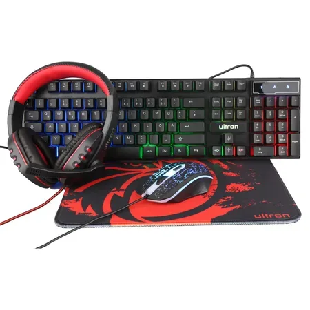 Ultron HAWK gaming-set med tangentbord och mus, tyskt QWERTZ, svart, röd, vit