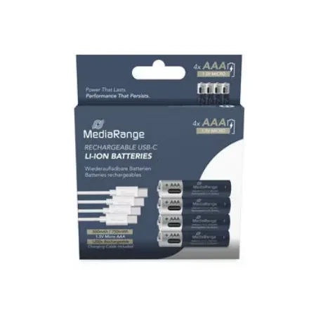 MediaRange USB-C Li-ion-batteri AAA/LR03, 1,5 V, 500 mAh, 4-pack