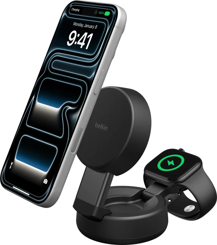 Belkin UltraCharge Compact 2-i-1 Magnetisk Laddningsstation med Qi2 25W