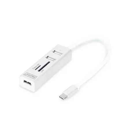 DIGITUS DA-70243 USB 2.0-hubb med kortläsare, vit