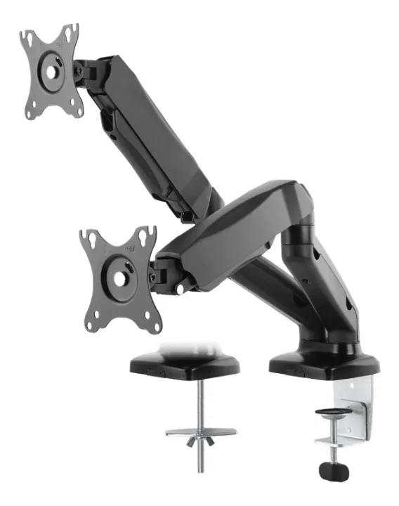 DELTACO ARM-1300 dubbelt bildskärmsfäste 13-27", gasdrivet, svart
