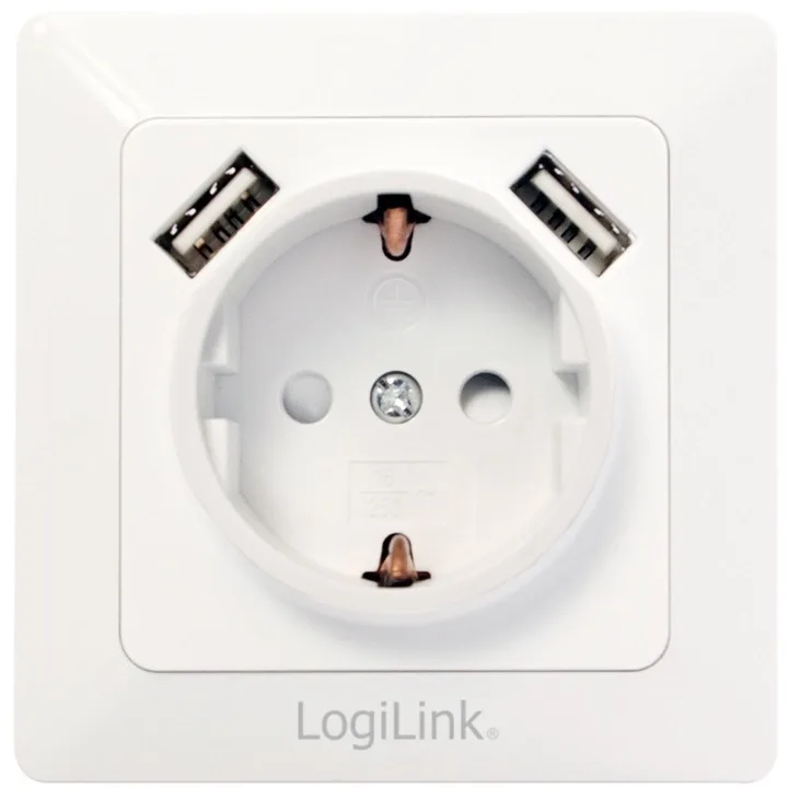 LogiLink Vägguttag 230V med 2xUSB 2,1A