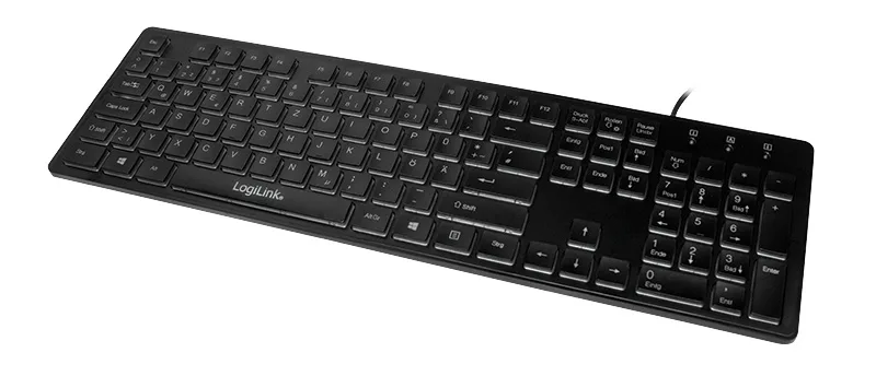 LogiLink ID0138 bakgrundsbelyst tangentbord, USB, tysk layout