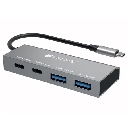 Techly IUSB32C-HUB4AC2 USB-C-dockningsstation, silver