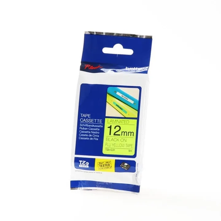 Brother TZE-C31 märkband 12 mm svart på fluorescerande gult