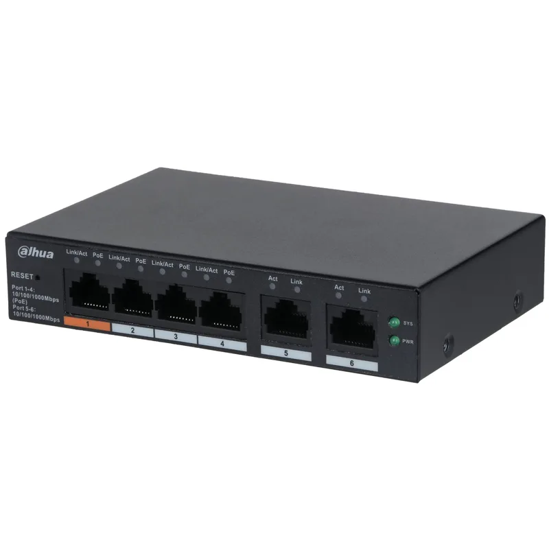 Dahua CS4006-4GT-60 nätverksswitch, 6 portar, PoE 60 W