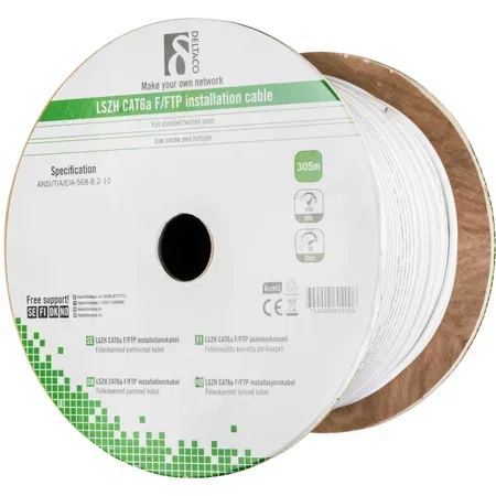 DELTACO TP-51C installationskabel F/FTP Cat6a, LSZH, 305 m