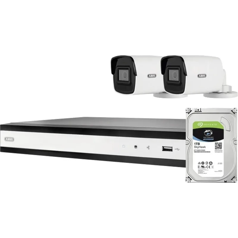ABUS Komplett-Set mit 2 PoE Mini Tube-Kameras + Rekorder TVVR36423T LAN IP-Övervakningskameraset 1920 x 1080 pixel