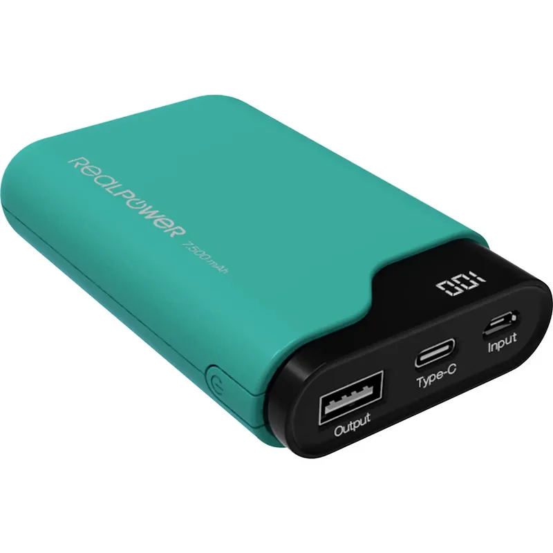 RealPower PB-7500C powerbank 7500 mAh, Li-Ion, grön
