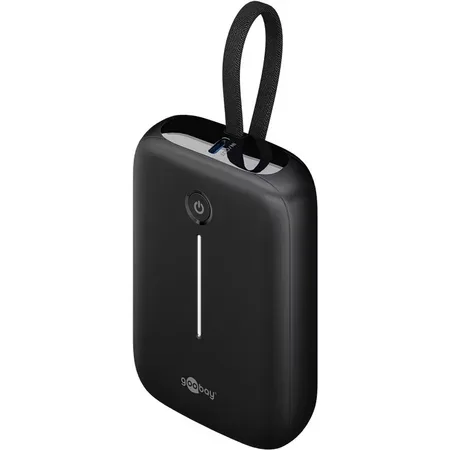 Goobay powerbank 10 000 mAh med inbyggd USB-C-kabel, svart