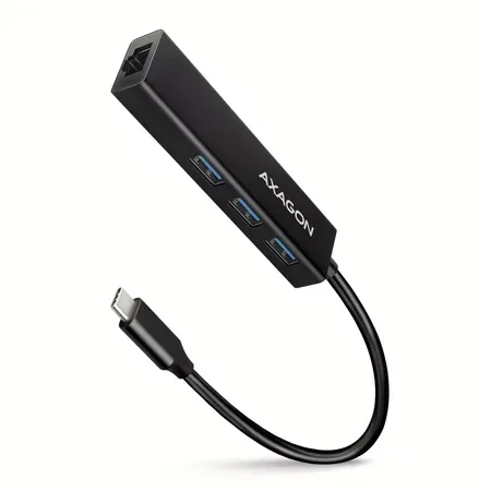 Axagon HMC-GL3A USB-C-hubb 3 x USB-A, Gigabit LAN, svart