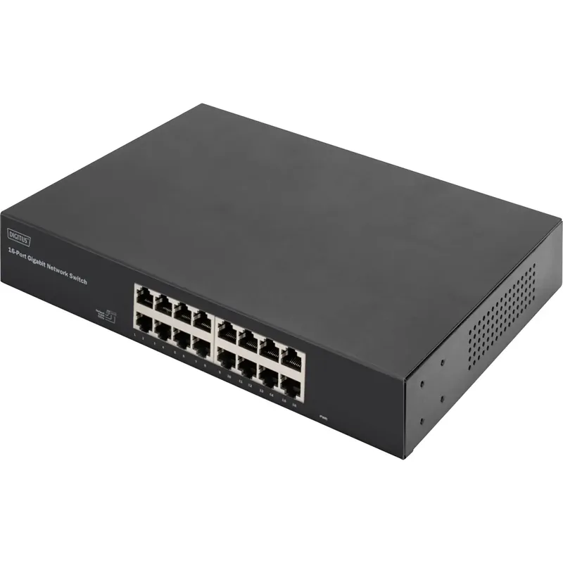 Digitus 16-ports Gigabit-switch, 19 tum, ej hanterad, svart