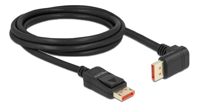 DeLOCK DisplayPort-kabel hane till hane, 90° nedåtvinklad, 8K 60 Hz, 2 m