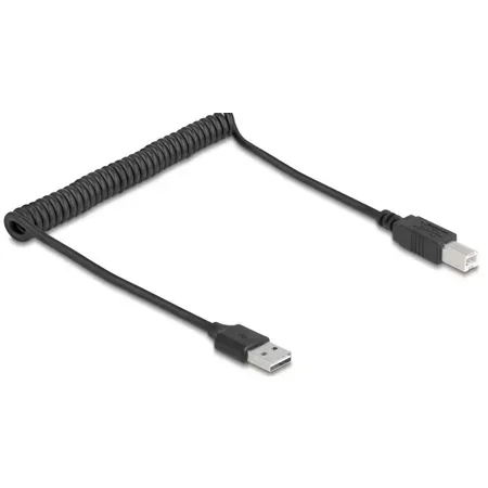 Delock EASY-USB 2.0 spiralkabel, USB-A hane till USB-B hane, 0,5–0,8 m, svart