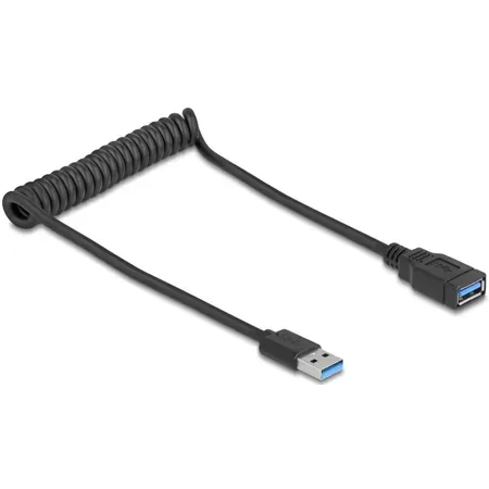 Delock USB 5 Gbps spiralkabel, USB-A hane till USB-A hona, 0,4–0,6 m, svart